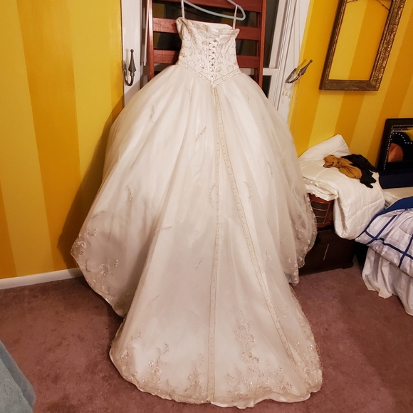 David's Bridal Embellished Ballgown Wedding Dress with Train, Sz 14 - Picture 2 of 16